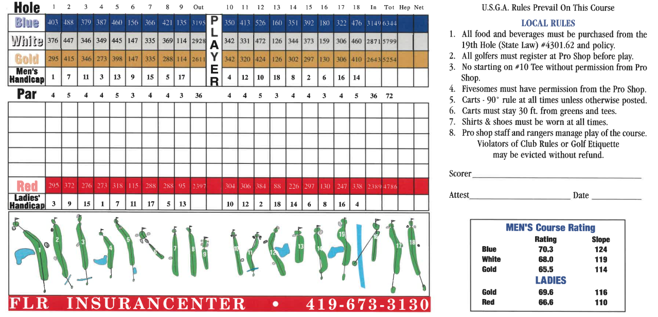 Scorecard Memorial Park Golf Club